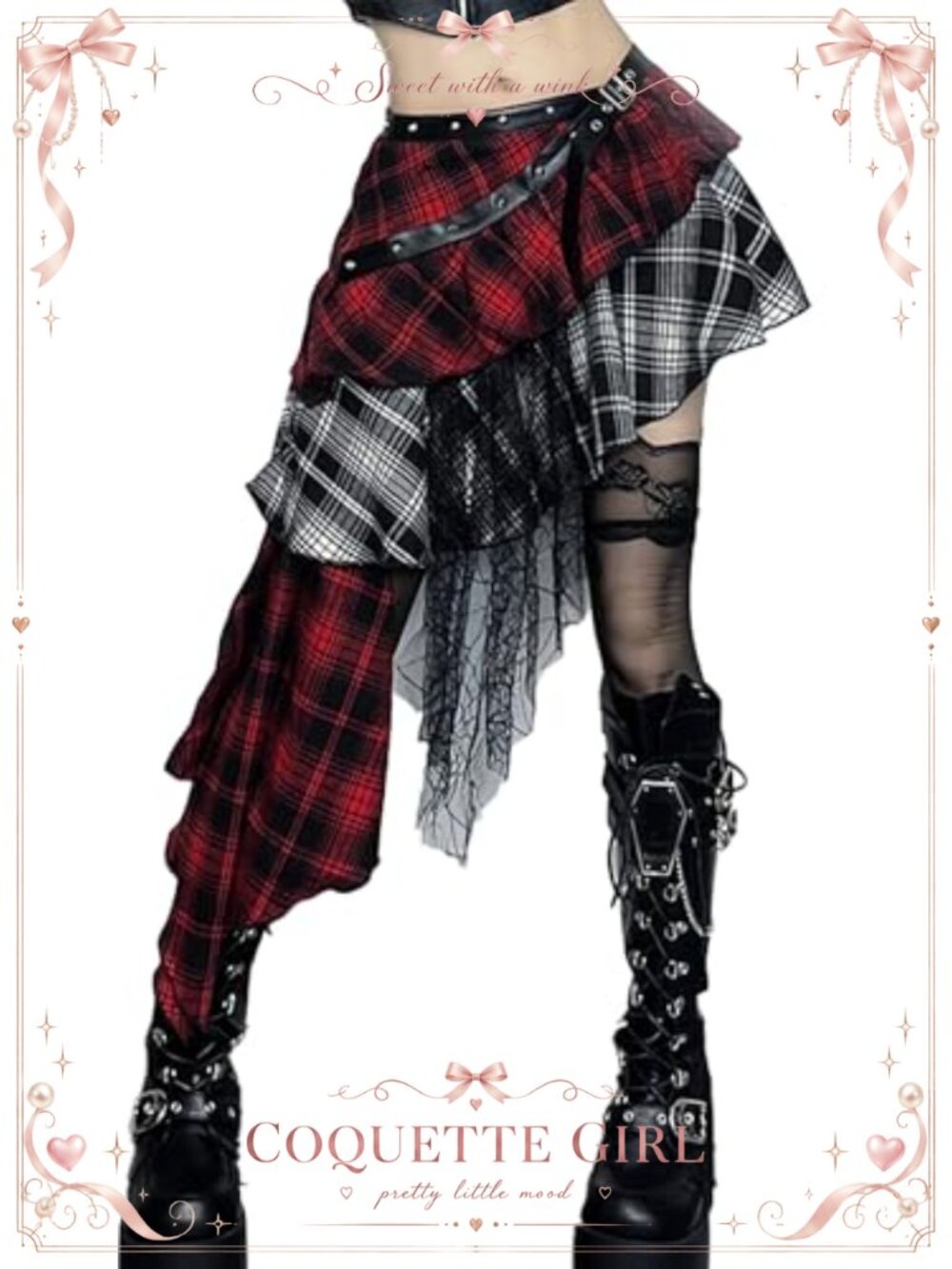 Women's High Waist Mini Skirt Gothic Punk Plaid Lace-Up Y2K Pleated A-Line